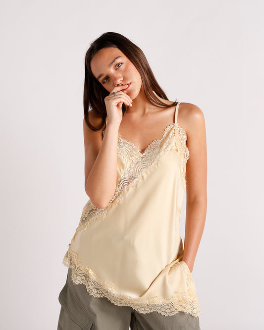 butter yellow lace detail camisole with adjustable straps