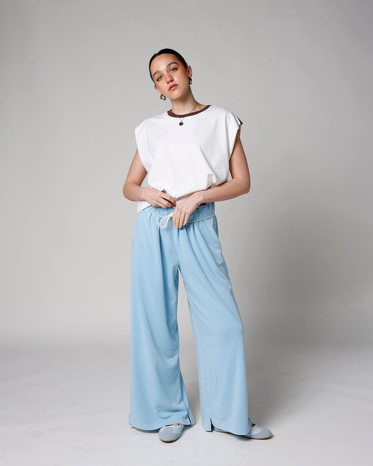 SKY FOLD-OVER WAIST WIDE LEG SWEATPANTS