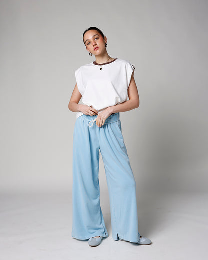 SKY FOLD-OVER WAIST WIDE LEG SWEATPANTS