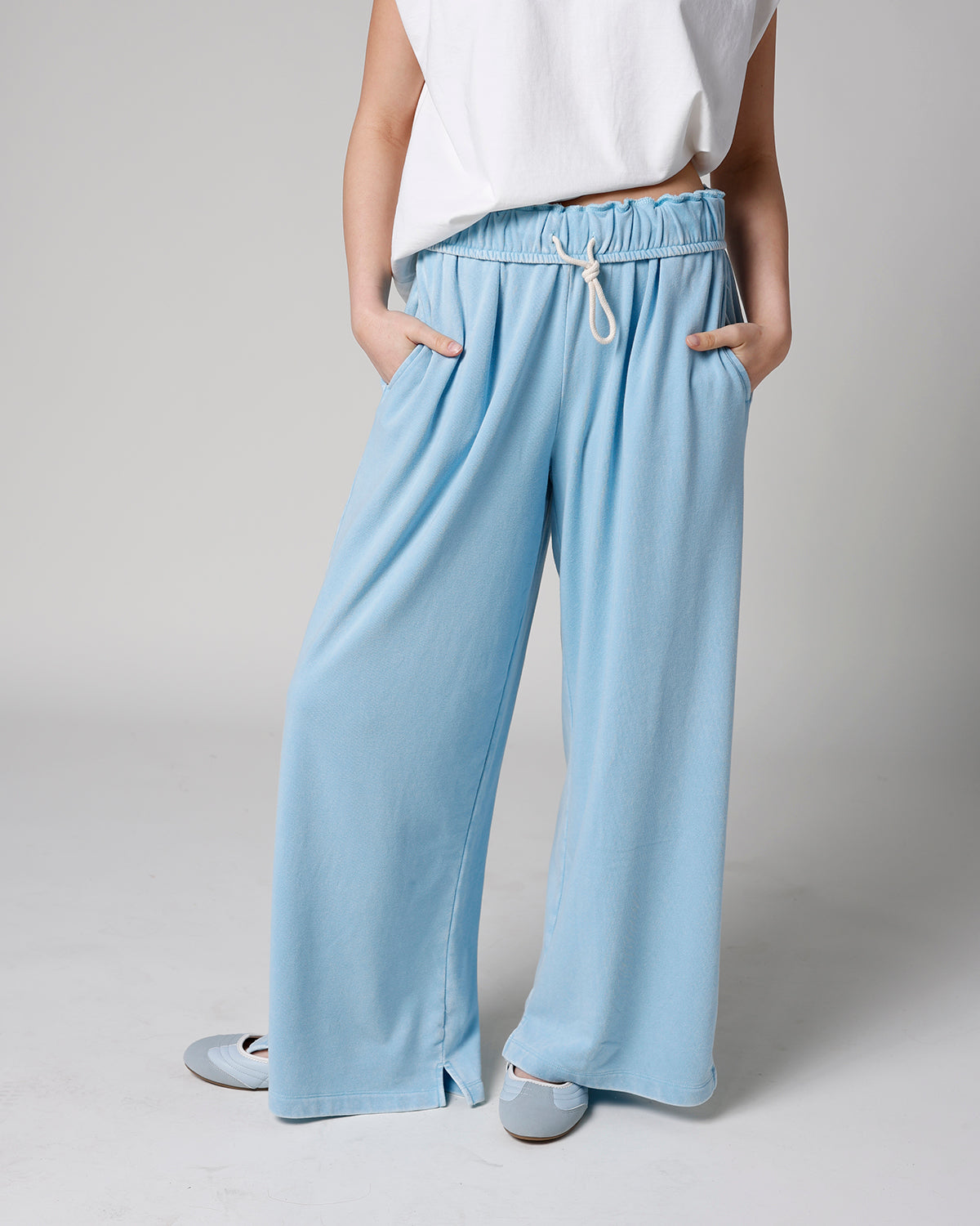 SKY FOLD-OVER WAIST WIDE LEG SWEATPANTS
