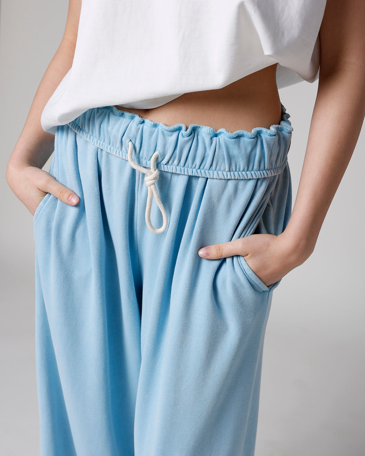 SKY FOLD-OVER WAIST WIDE LEG SWEATPANTS