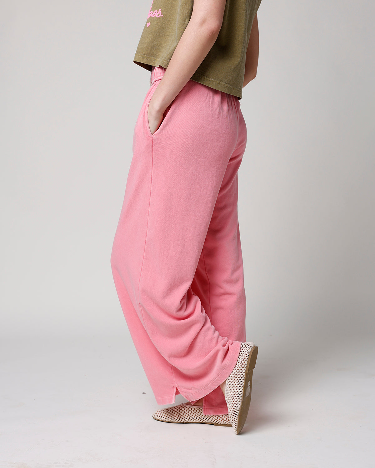 POPPY FOLD-OVER WAIST WIDE LEG SWEATPANTS