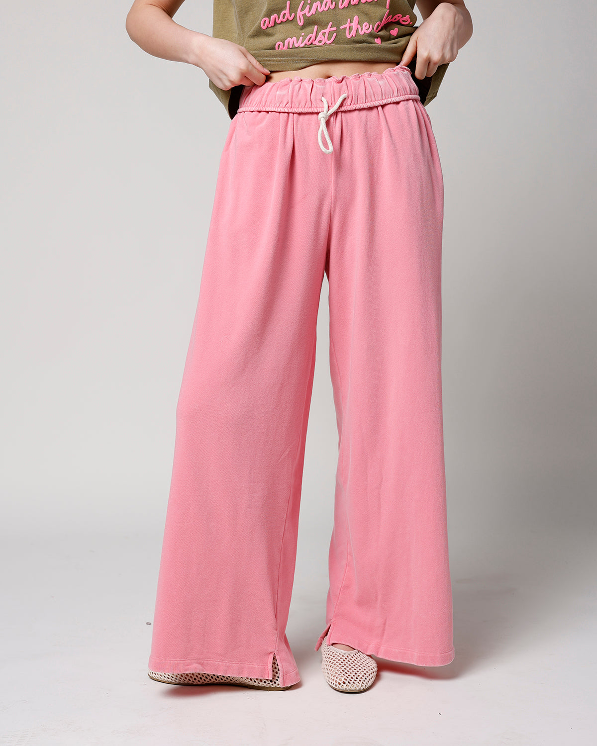 POPPY FOLD-OVER WAIST WIDE LEG SWEATPANTS