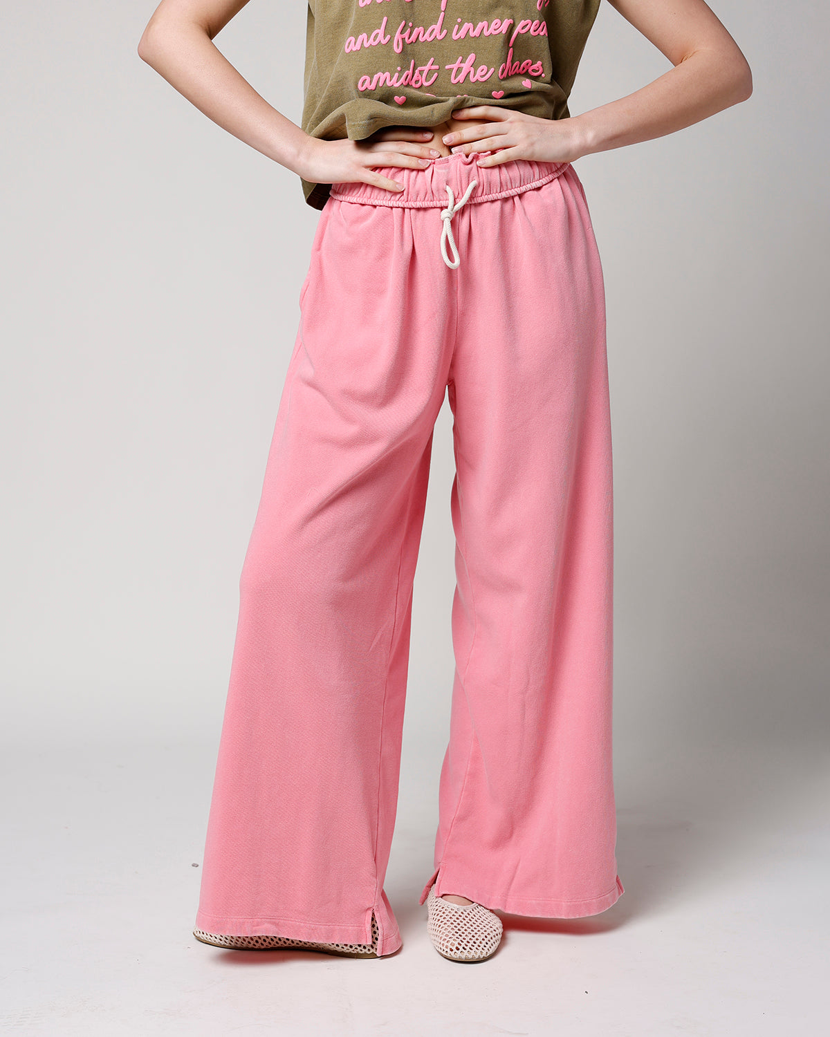 POPPY FOLD-OVER WAIST WIDE LEG SWEATPANTS