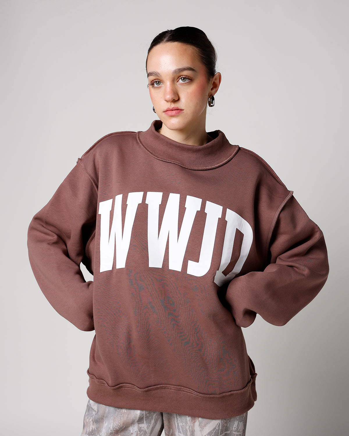 brown mock neck reversible sweatshirt WWJD and AMEN reversible mock neck sweatshirt