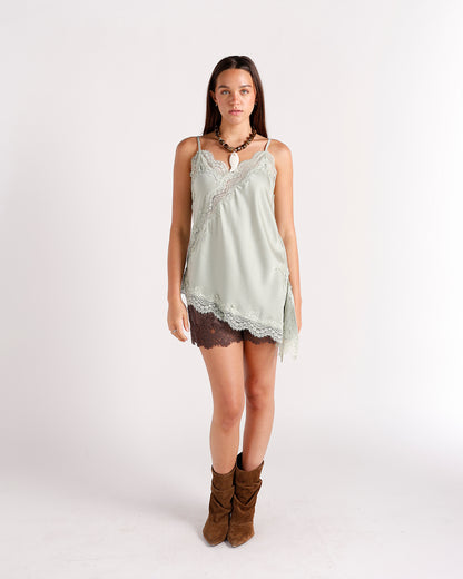 light olive green lace camisole with adjustable spaghetti straps