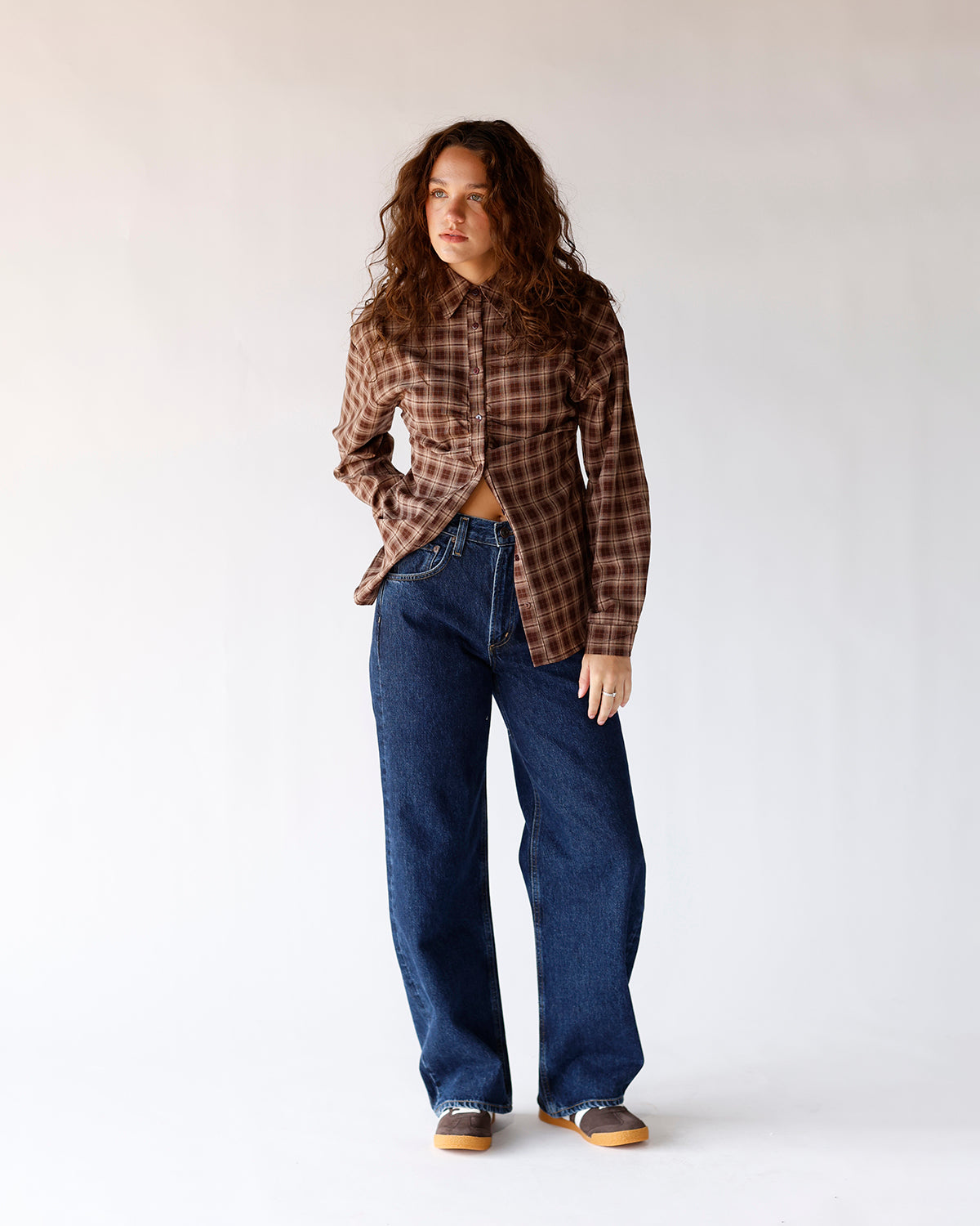 FLIRT IN FLANNEL BROWN BUTTON UP