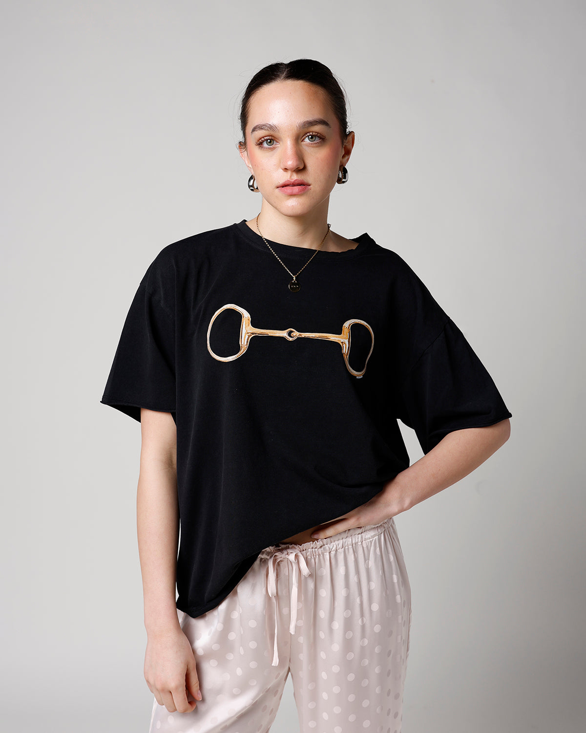 horse bit graphic black tee women's graphic short sleeve tee