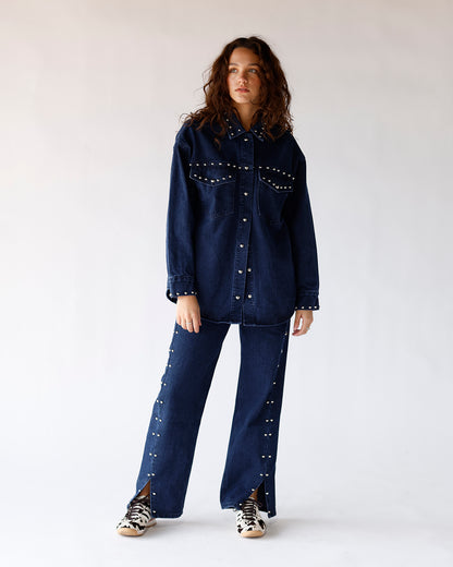 STUDDED + STUNNING DENIM PANTS