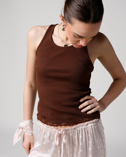 LACE & LOVE TANK TOP X BROWN