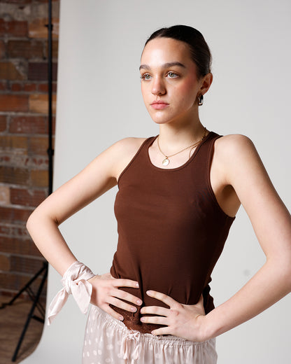 LACE & LOVE TANK TOP X BROWN