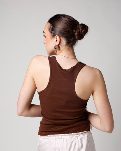 LACE & LOVE TANK TOP X BROWN