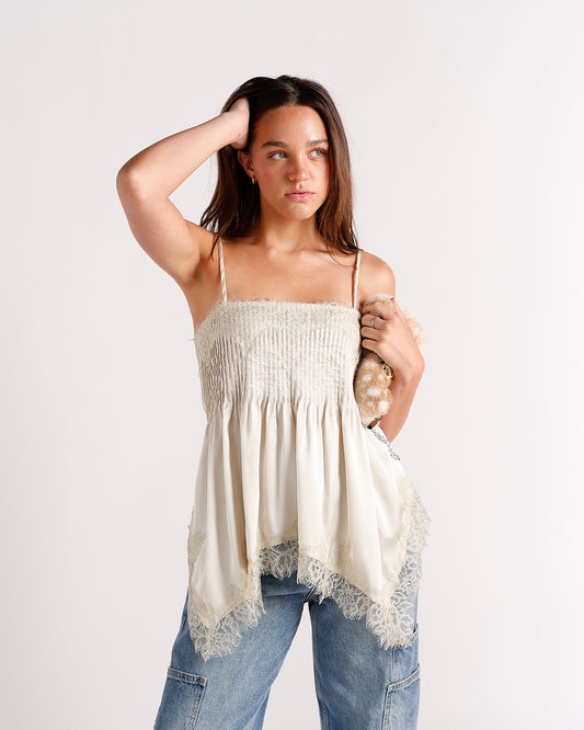 ivory lace detailing cami with adjustable straps