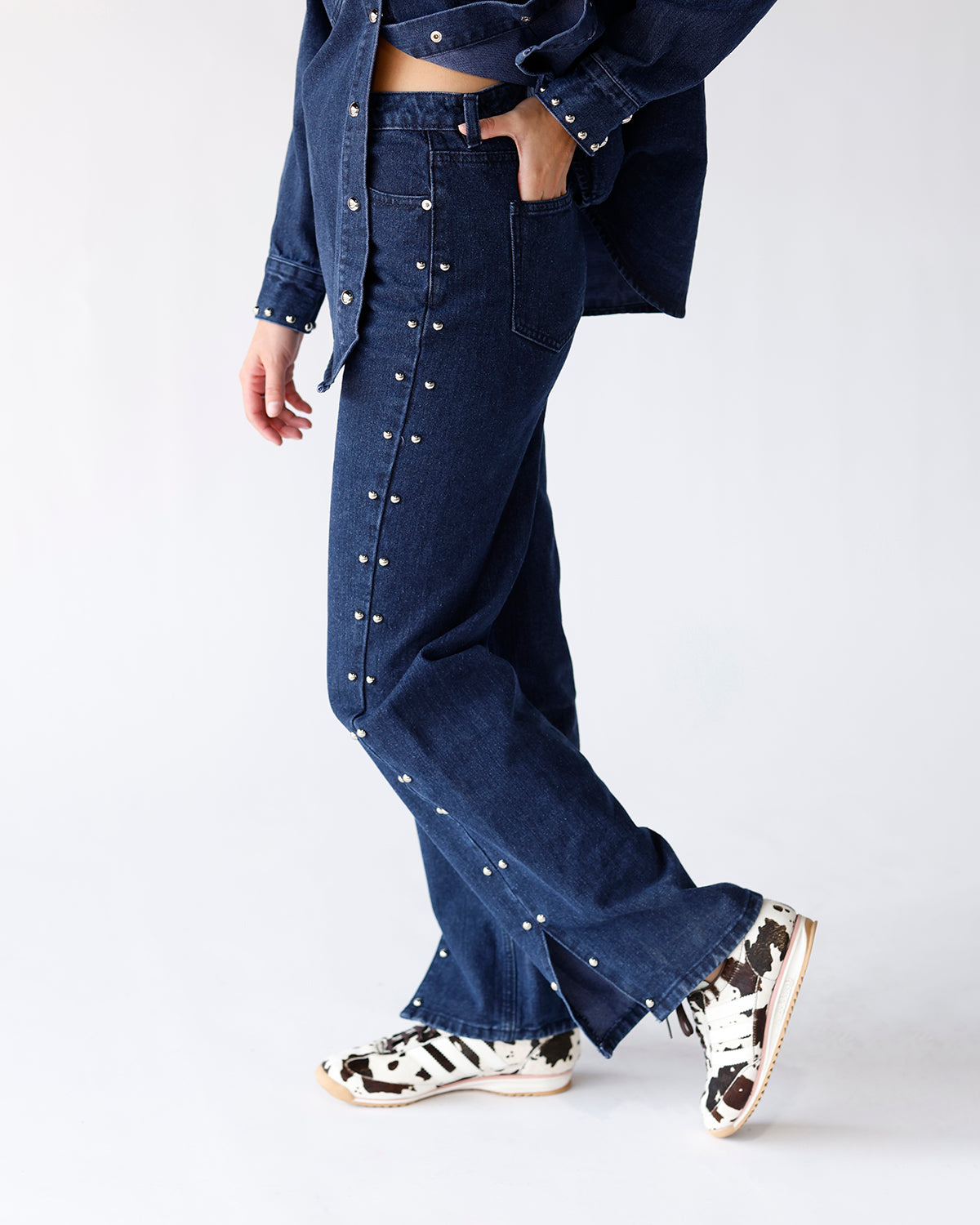 STUDDED + STUNNING DENIM PANTS