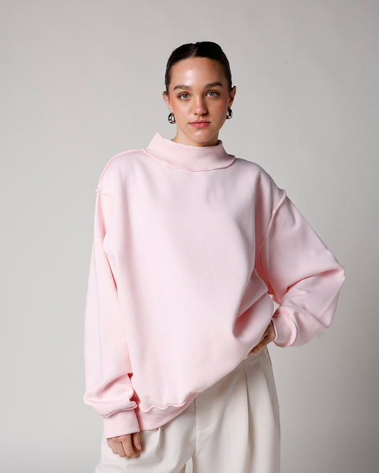light pink mock neck sweatshirt 