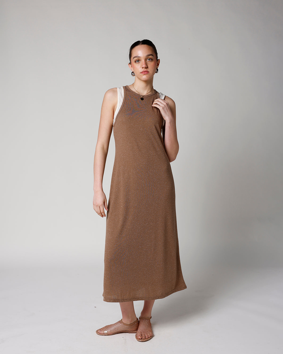 tank maxi dress brown Brown Fitted Cutout Maxi Tank Dress