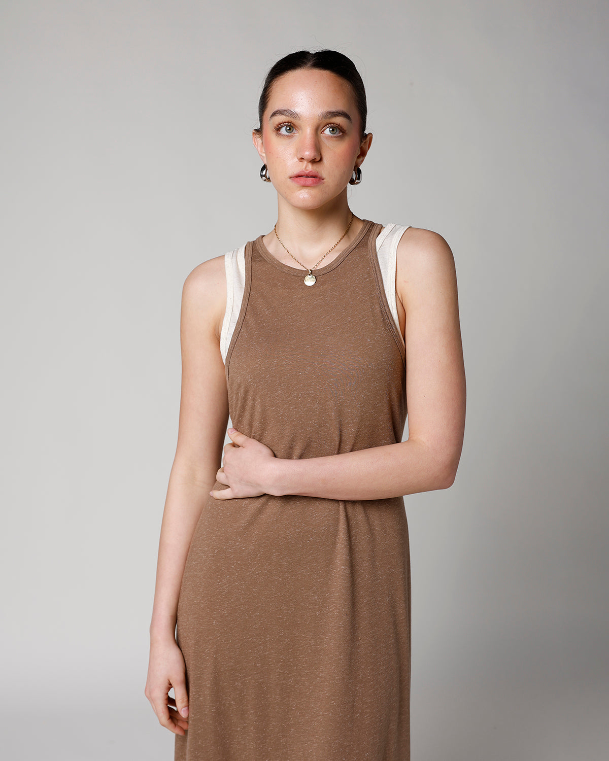 Sand Toys Layered Tank Dress Mocha Oatmeal / Small