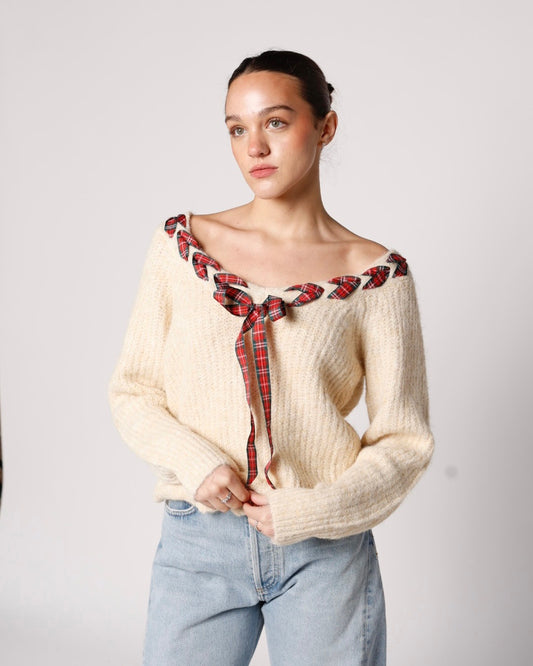 christmas plaid ribbon sweater