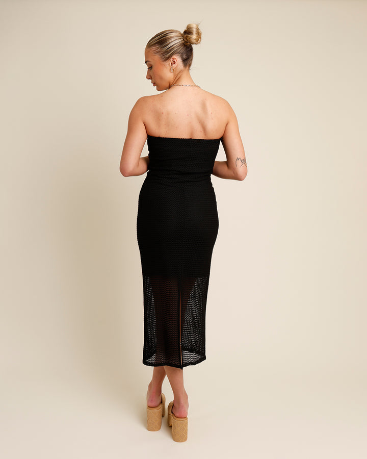 ASTR THE LABEL KASANDRA STRAPLESS OPEN KNIT DRESS