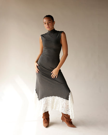 GOODMAN LACE HEM GRAY MAXI DRESS
