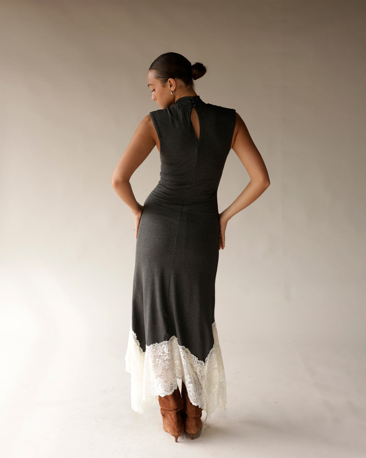 GOODMAN LACE HEM GRAY MAXI DRESS
