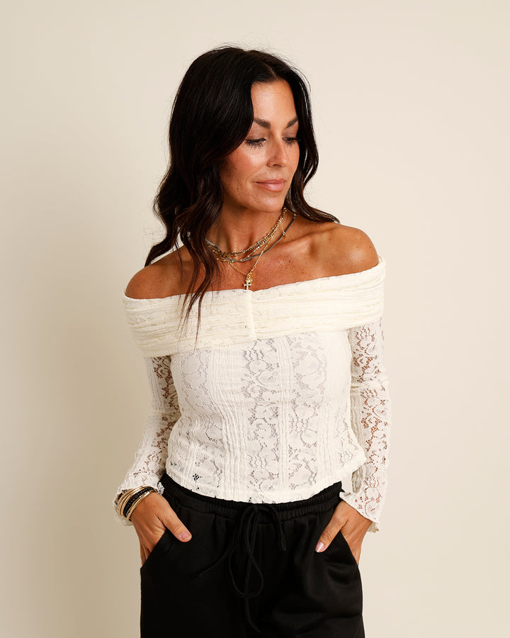 white long sleeve lace top 