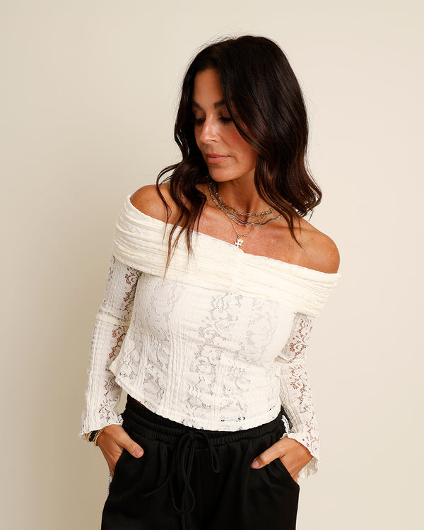 (L)OTS OF COMPLIMENTS LACE OFF-THE-SHOULDER TOP