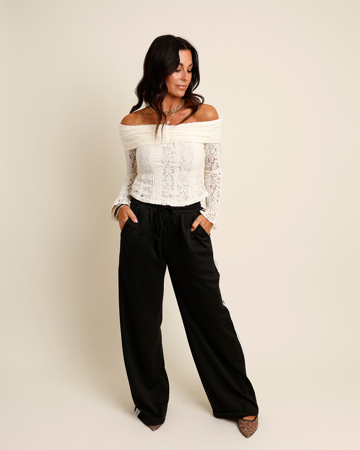 (L)OTS OF COMPLIMENTS LACE OFF-THE-SHOULDER TOP
