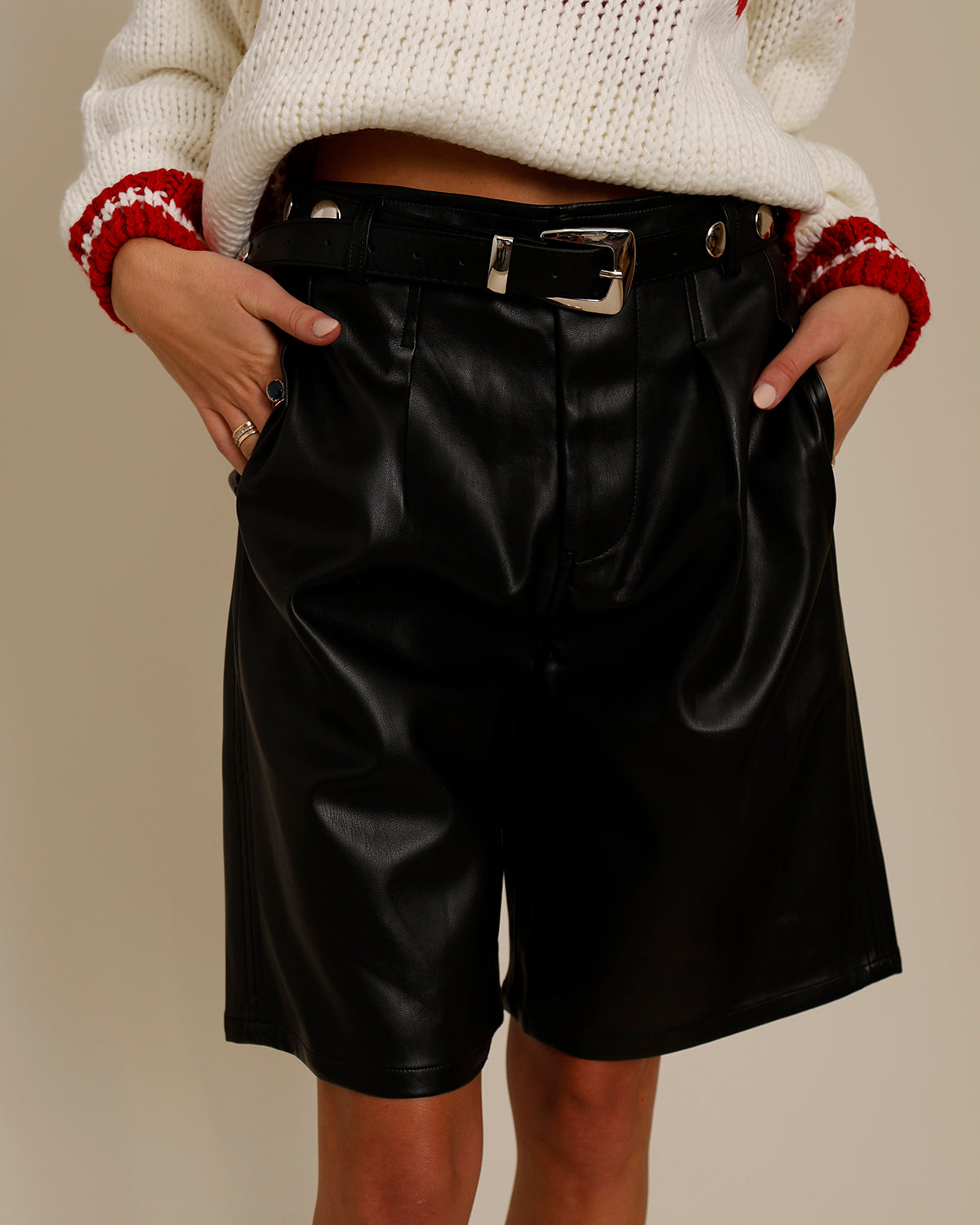 LONGLINE LEATHER SHORTS