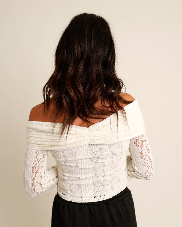 (L)OTS OF COMPLIMENTS LACE OFF-THE-SHOULDER TOP