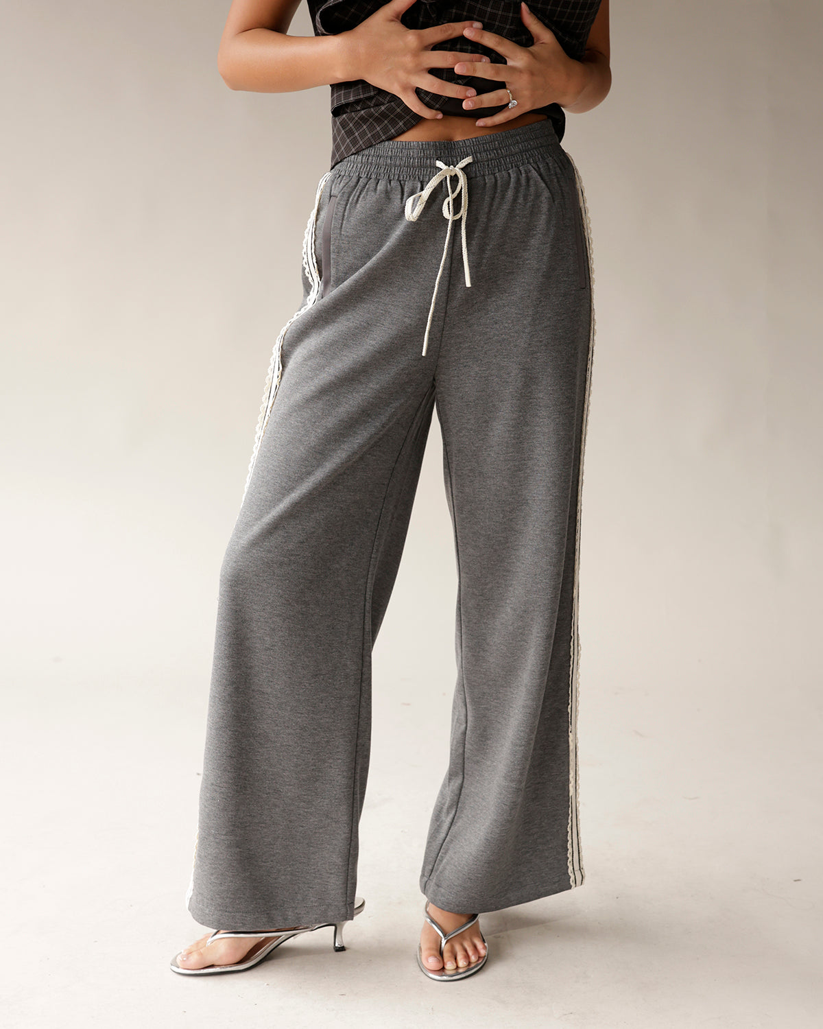 business casual pants grey track pants lace track pants comfy everyday pants 
