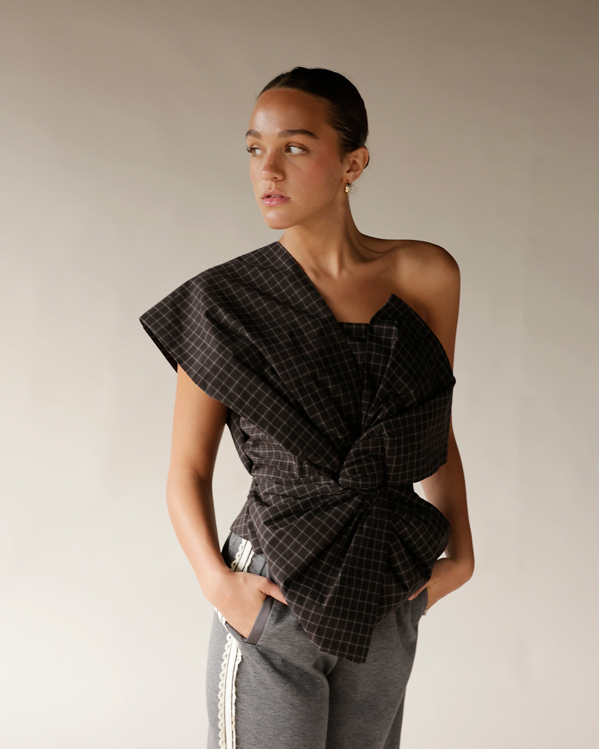 MAUDE GIA PLAID BOW TOP