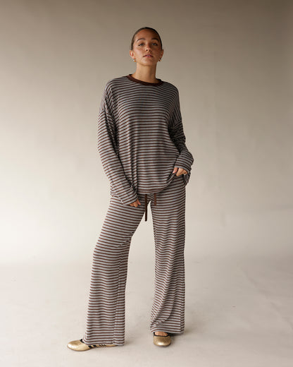 COUCH CLUB STRIPED LONG SLEEVE TOP X BROWN