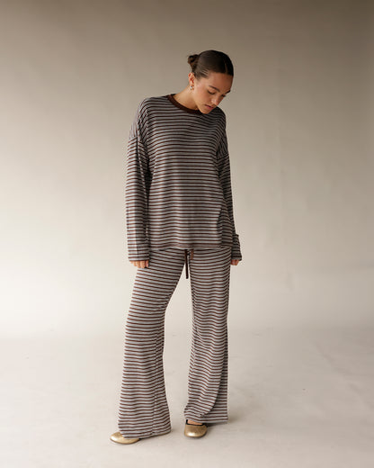 COUCH CLUB STRIPED LONG SLEEVE TOP X BROWN