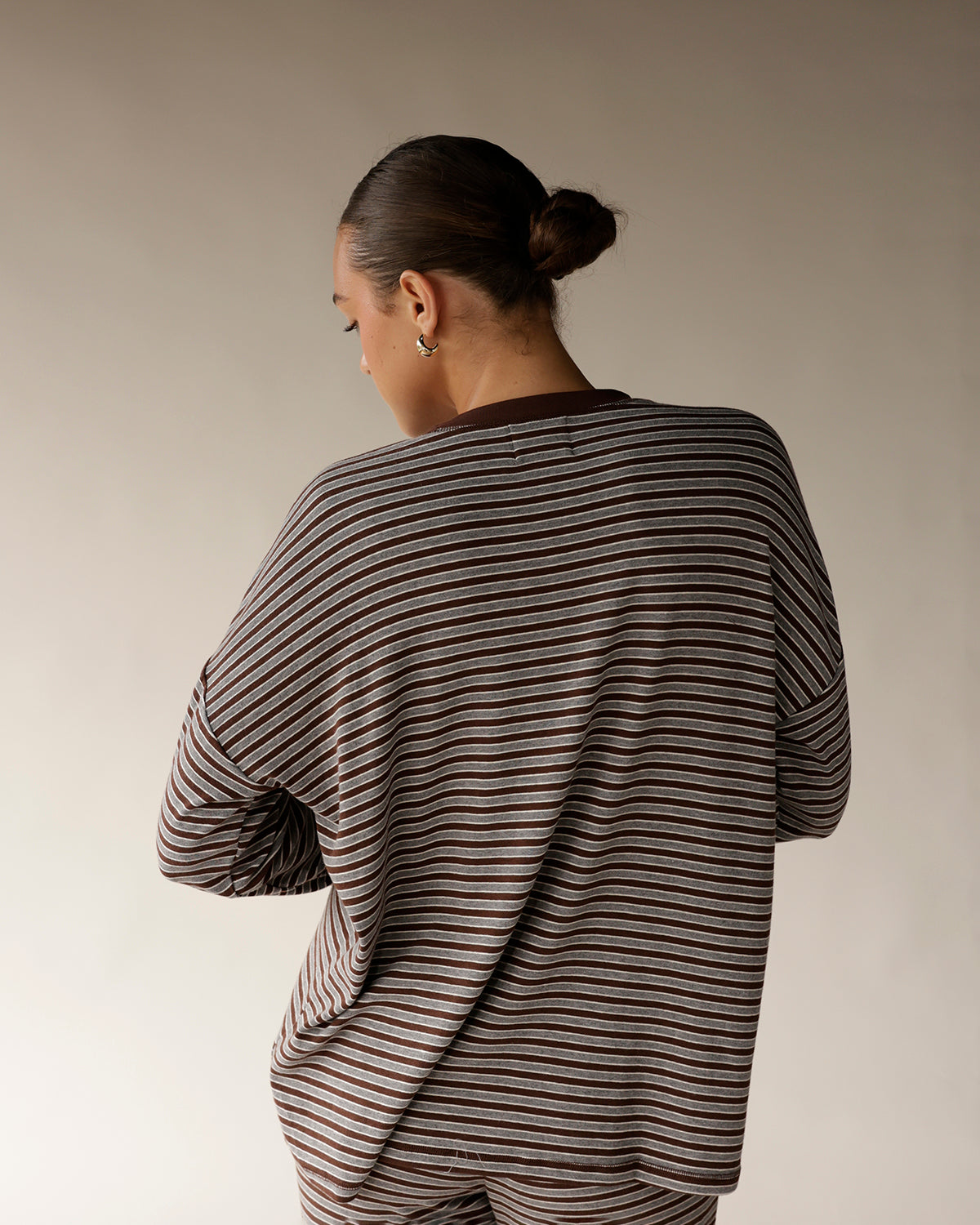COUCH CLUB STRIPED LONG SLEEVE TOP X BROWN