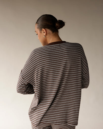 COUCH CLUB STRIPED LONG SLEEVE TOP X BROWN