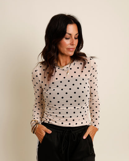 polka dot mesh long sleeve