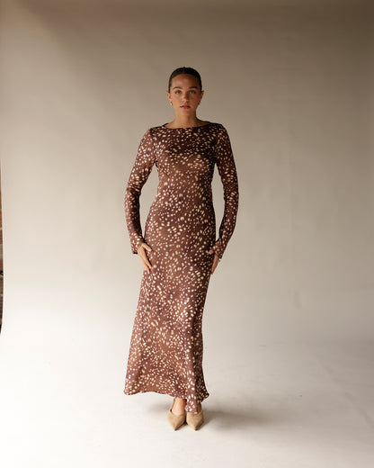 SOFIE THE LABEL FAWN LONG SLEEVE MAXI DRESS