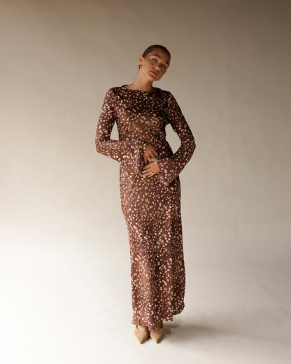 maxi dress holiday dress fawn print dress elegant dress for fall  