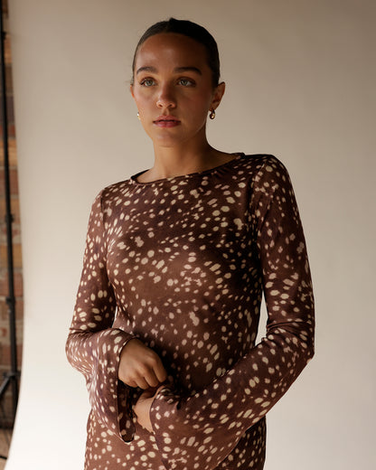 SOFIE THE LABEL FAWN LONG SLEEVE MAXI DRESS