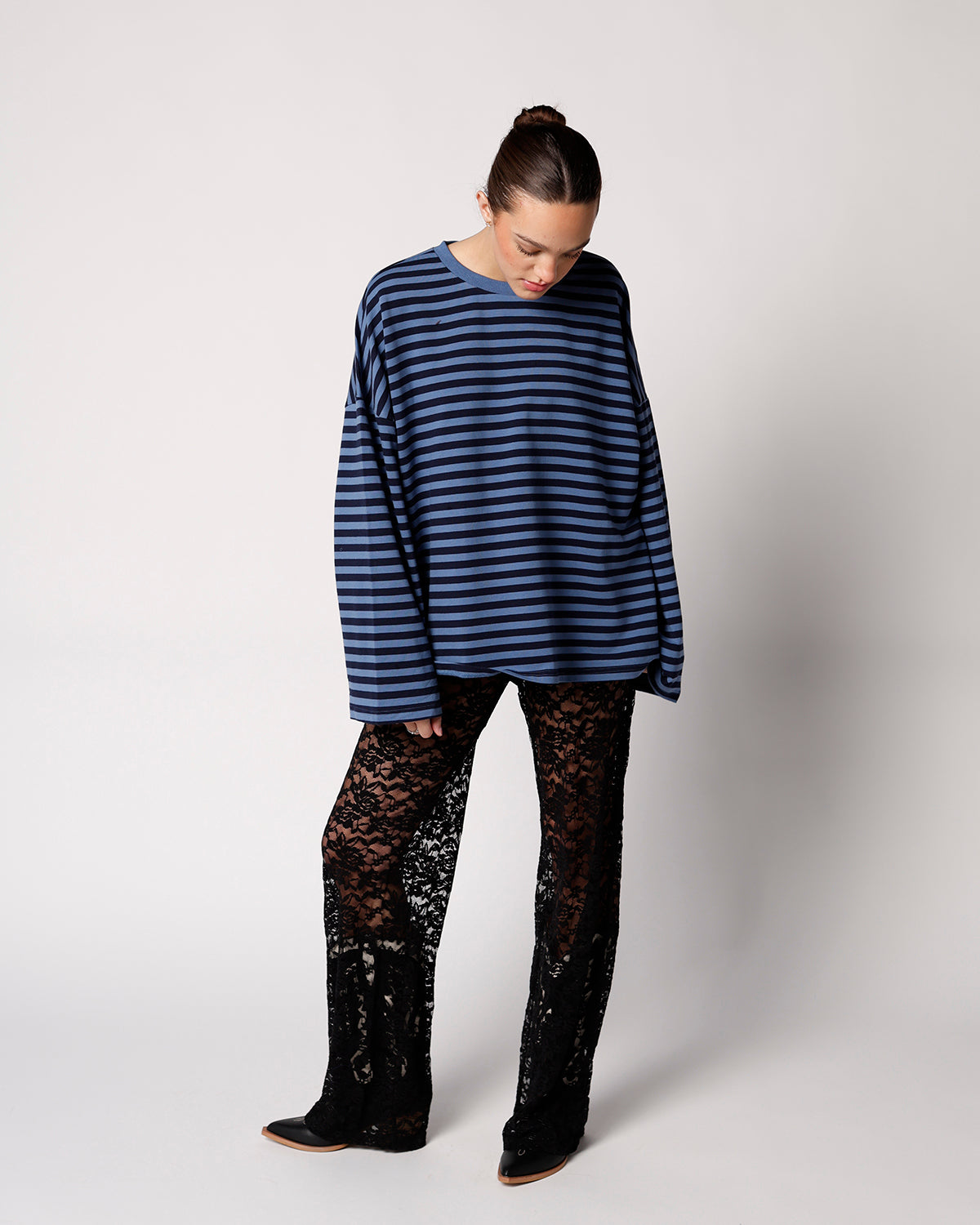 blue and navy striped striped wide long sleeve tee everyday striped basic