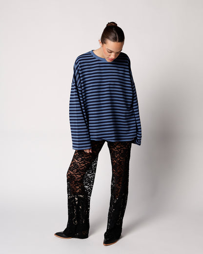 blue and navy striped striped wide long sleeve tee everyday striped basic