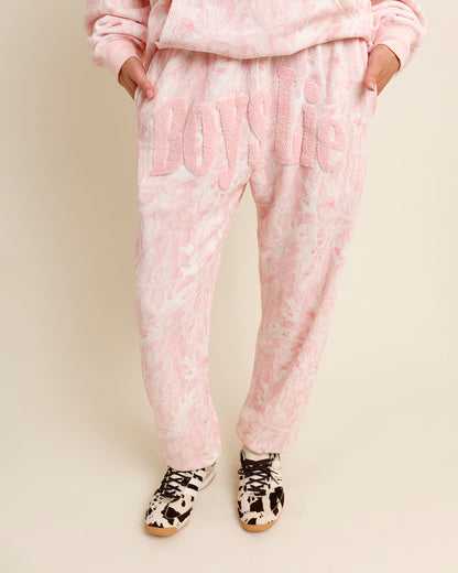 Pink camo "boys lie" waffle sweatpants 