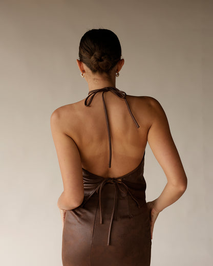 NIA PENROSE LEATHER HALTER TOP