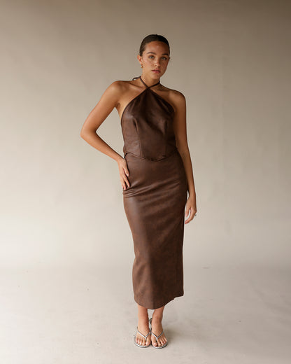 NIA PENROSE LEATHER HALTER TOP