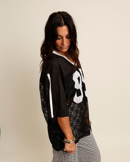 QB CUTIE SHEER LACE JERSEY X BLACK