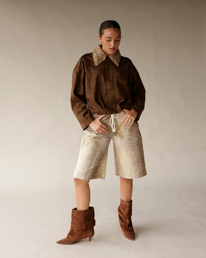 MOONRIVER SHEARLING COLLAR SUEDE JACKET
