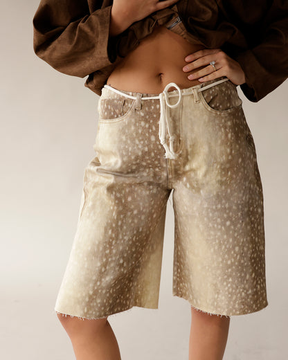 shorts for fall, fawn print, long shorts for fall 