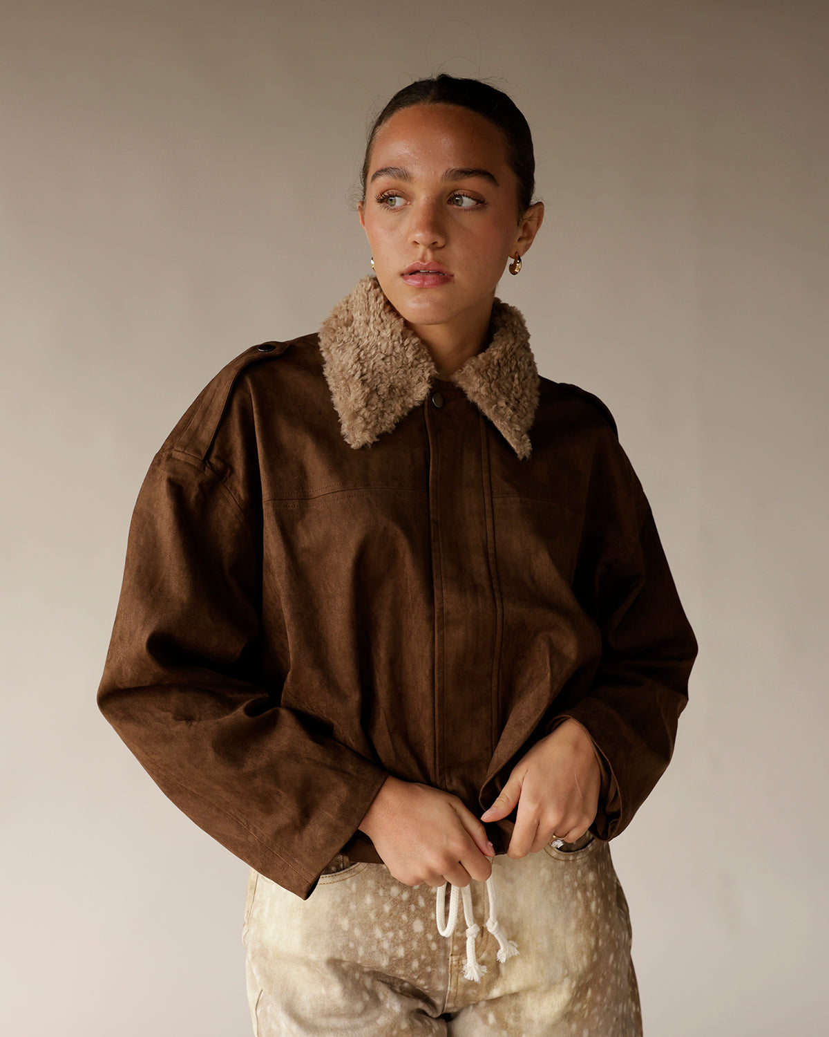 suede leather jacket brown jacket teddy collar fuzzy collar coats and jackets for the fall 
