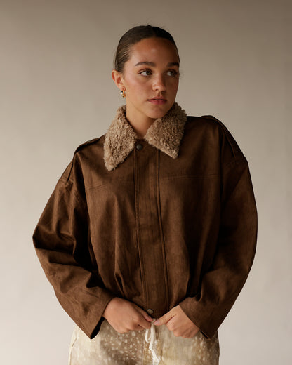 MOONRIVER SHEARLING COLLAR SUEDE JACKET